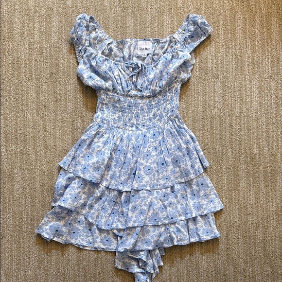 Blue and White Ruffled Smocked Sundress - Picture 1 of 3